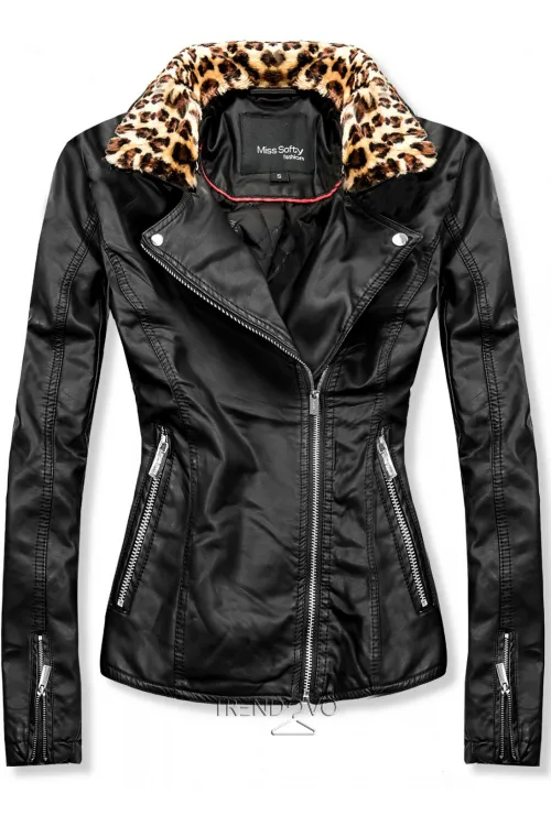 Black- leatherette jacket with fur collar