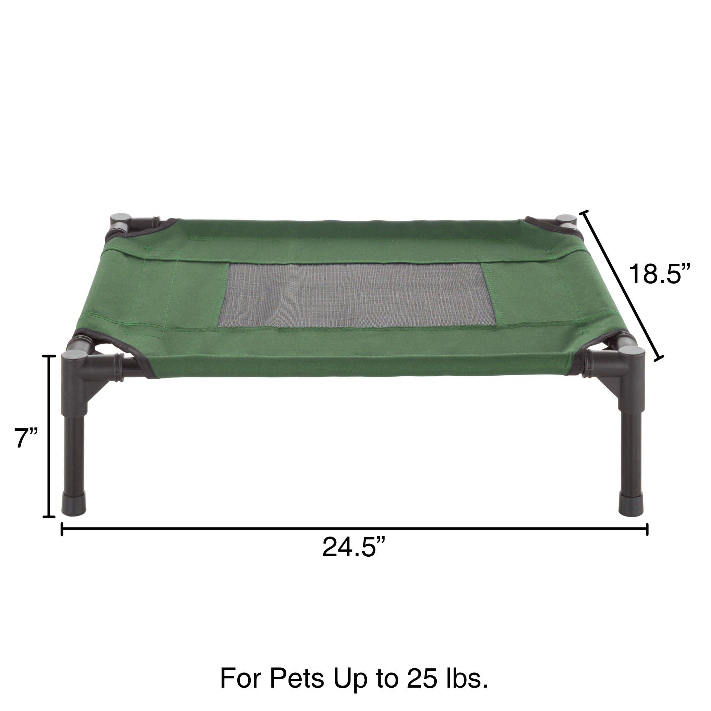 Elevated Dog Bed – 24.5x18.5 Portable Bed for Pets with Non-Slip Feet – Indoor/Outdoor Dog Cot or Puppy Bed for Pets up to 25lbs by Petmaker (Green)