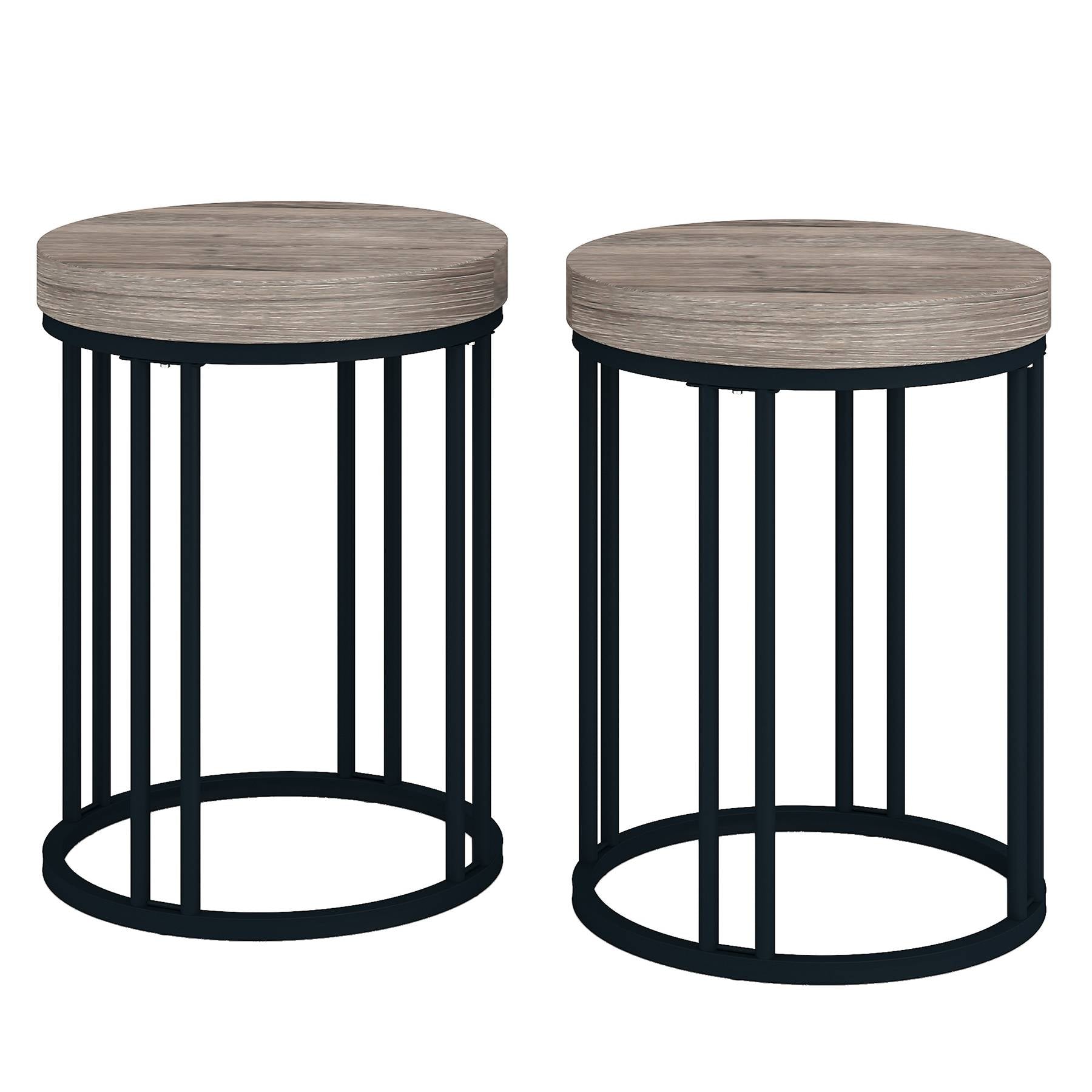 Round End Table, Small Accent Side Table with Metal Frame