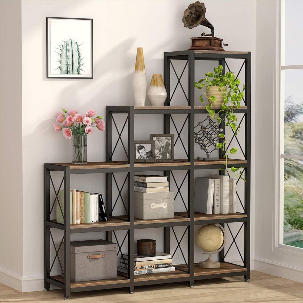 Ladder Bookshelf, 12 Shelves Industrial Etagere Bookcase