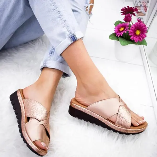Shiny Wedge Platform Open Toe Women Sandals