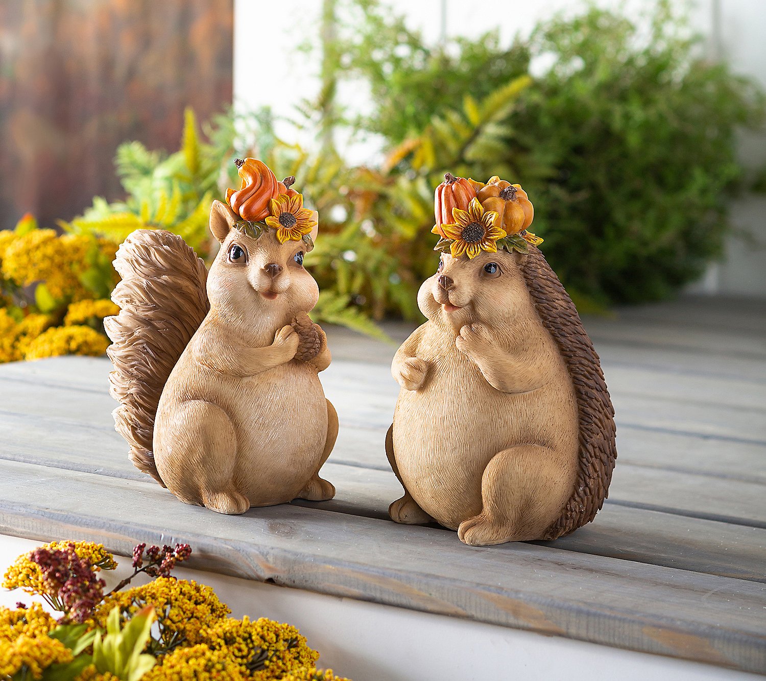 Evergreen S 2 Woodland Creatures w  Floral Crow n Statuary