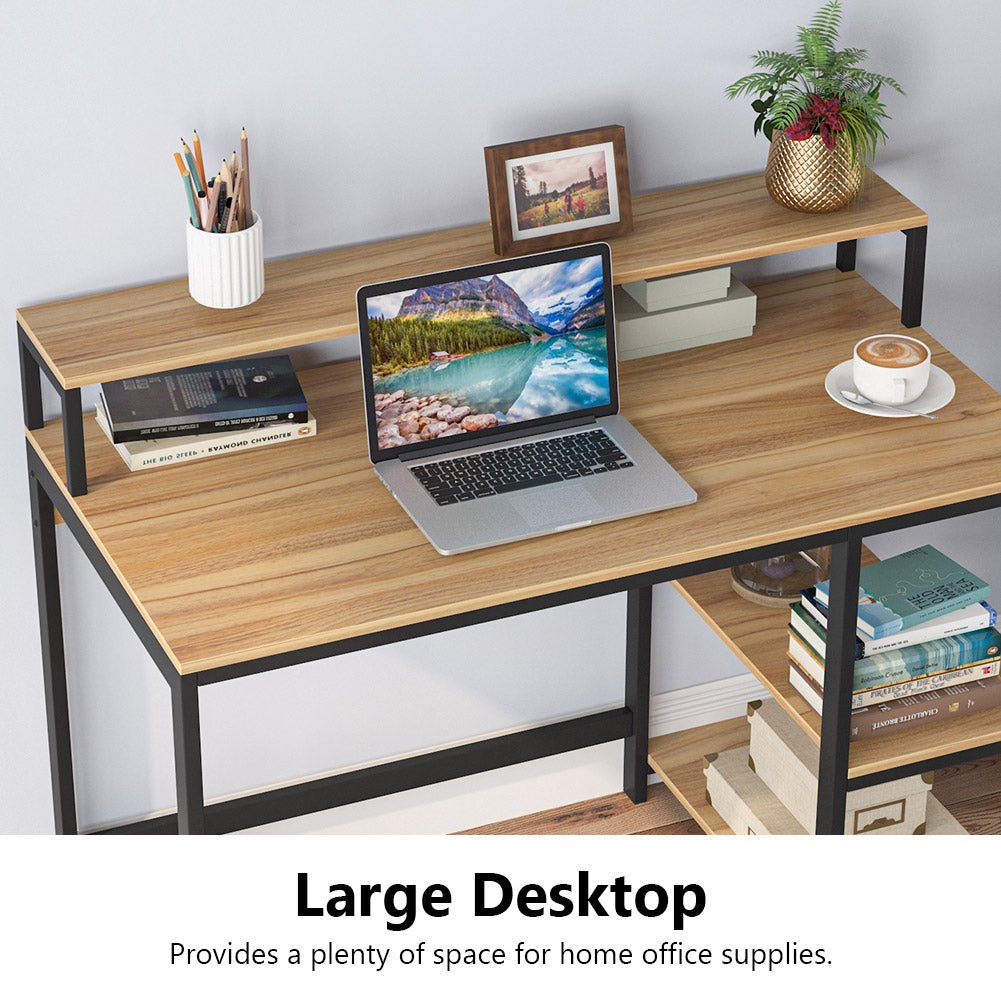 Industrial Computer Desk, Writing Desk with Shelves for Study