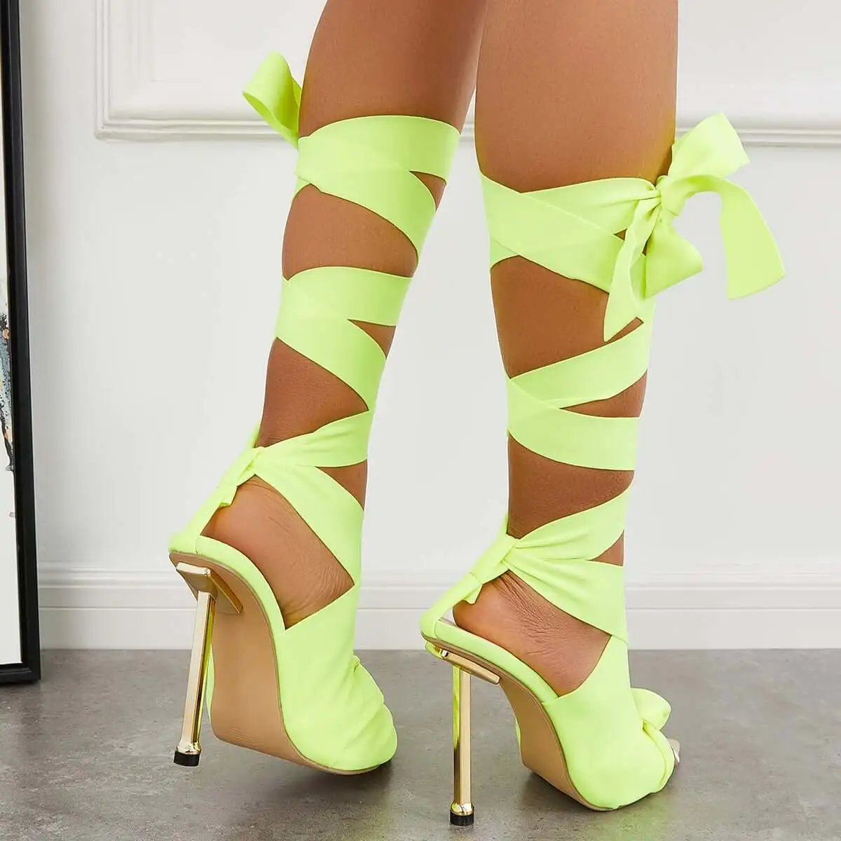 Ribbon Lace Up Ankle Strap Stiletto Sandals Dress High Heels