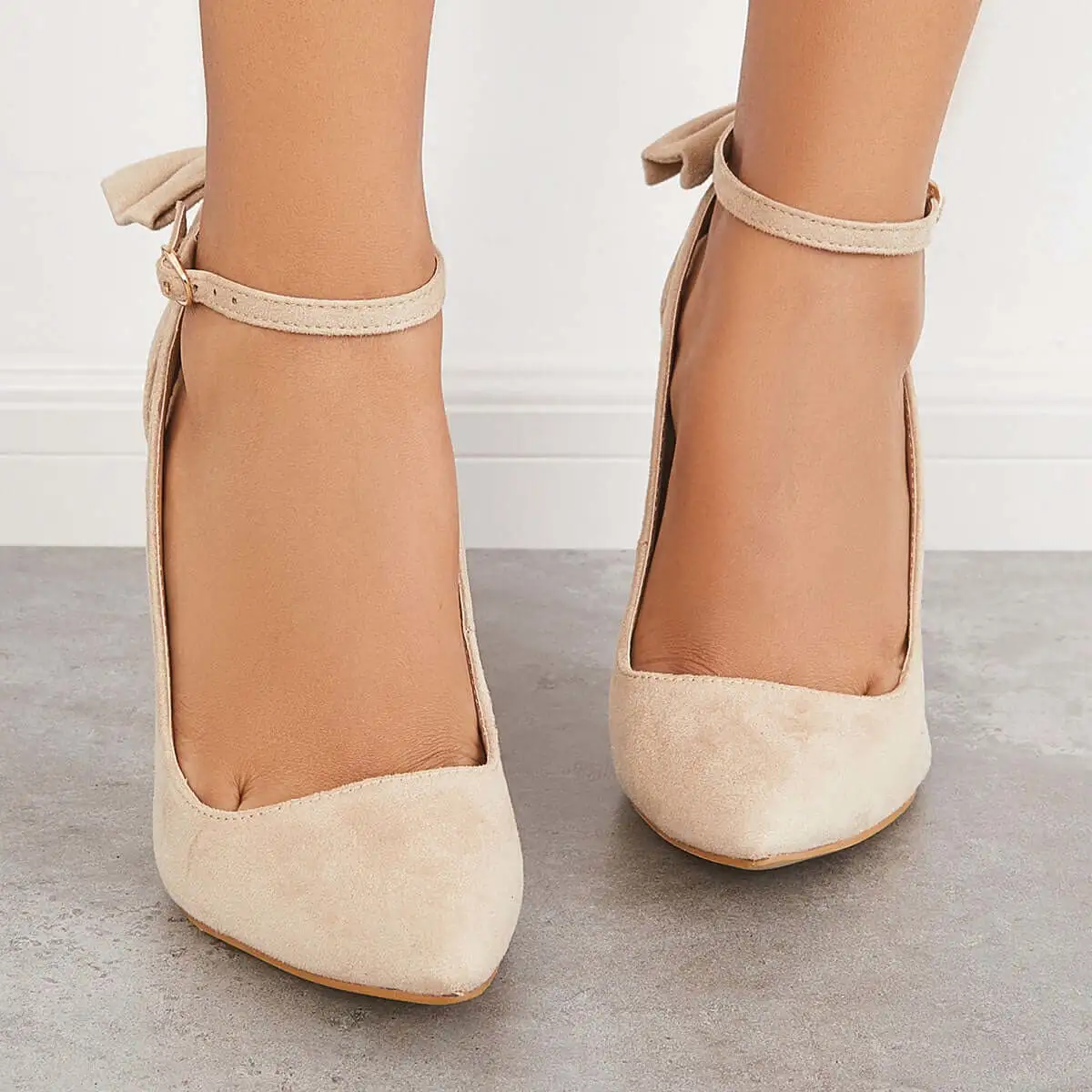 Ankle Strap Heels Stiletto Pumps Bow Tie Dress Shoes