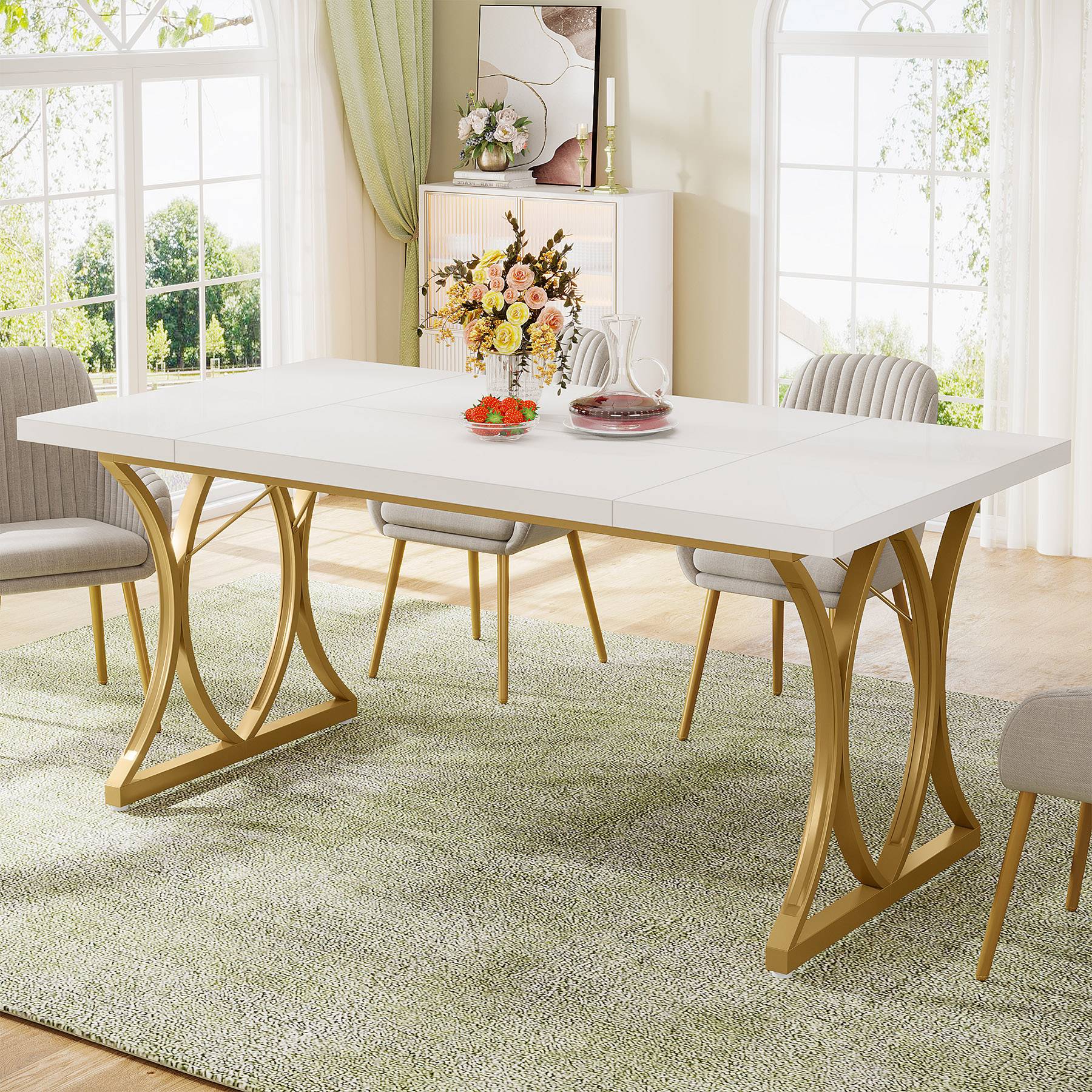 Modern Dining Table, Rectangle Kitchen Table Dinner Table for 6 People