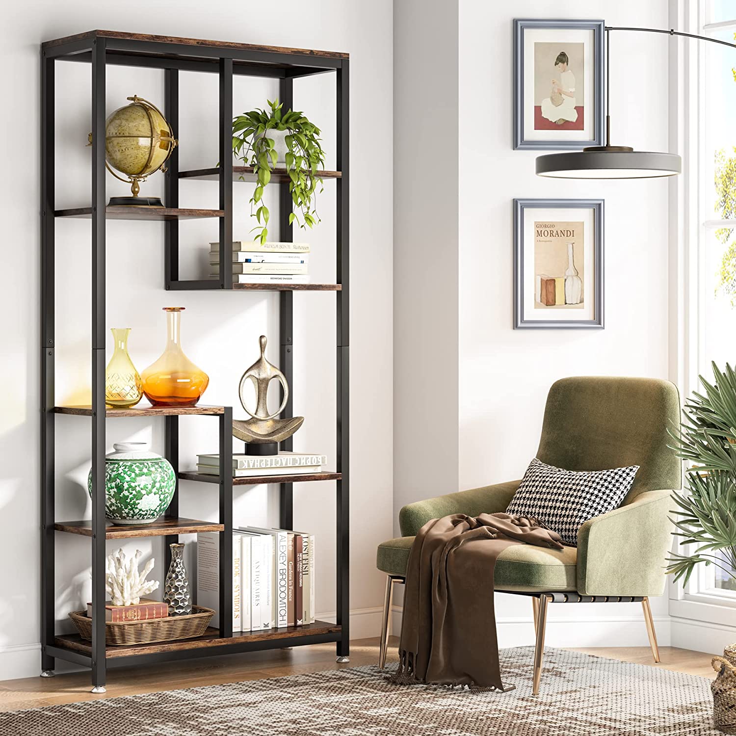 8-shelf Bookshelf, Industrial Open Bookcase Storage Display Rack