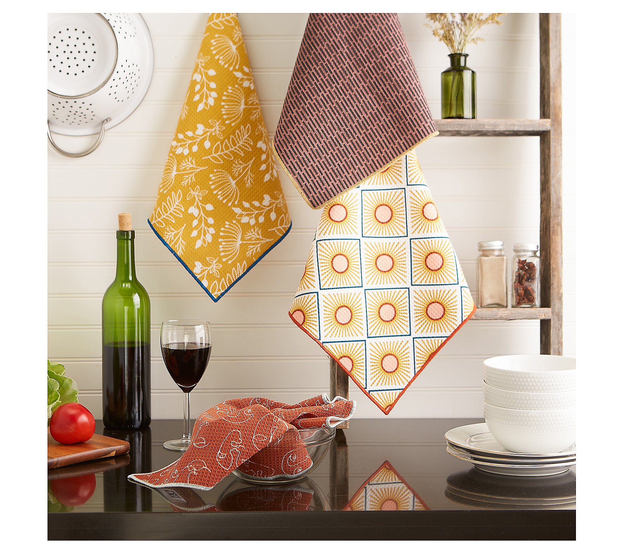 Design Imports Set of 4 Bungalow Printed Waffle  Dishcloths