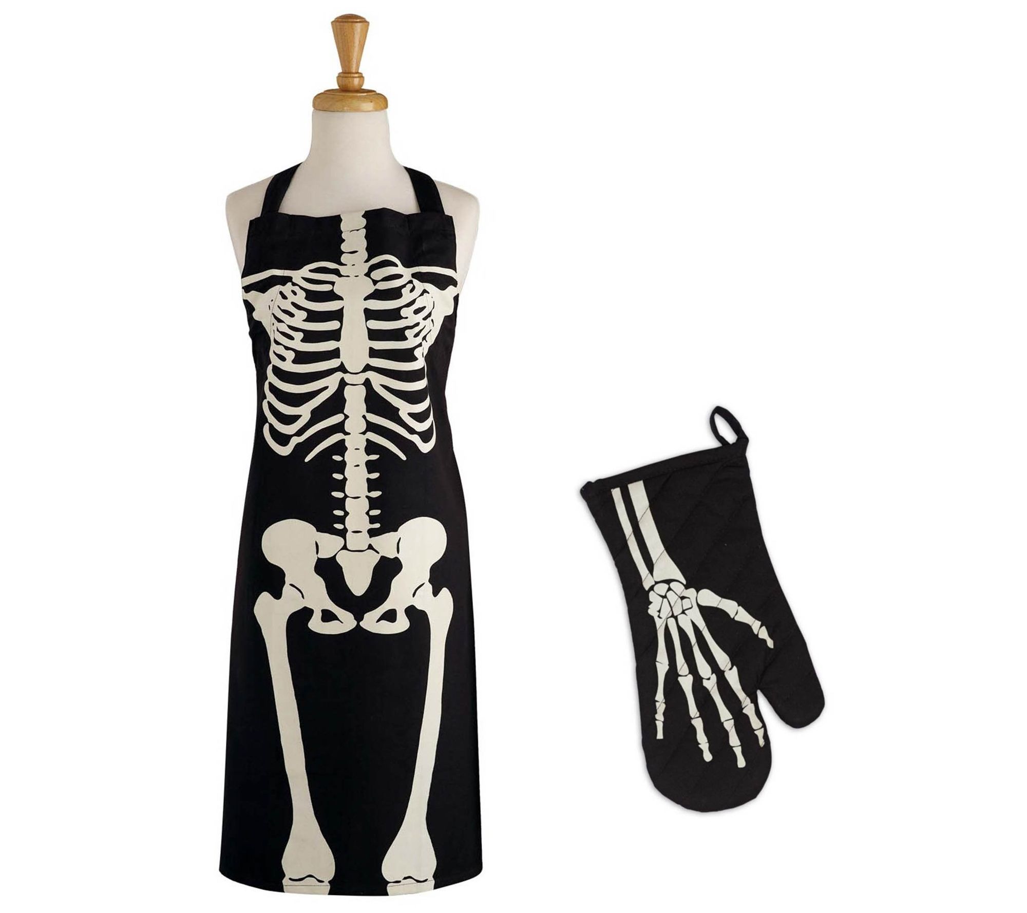 Design Imports Skeleton Apron and Oven Mitt Set