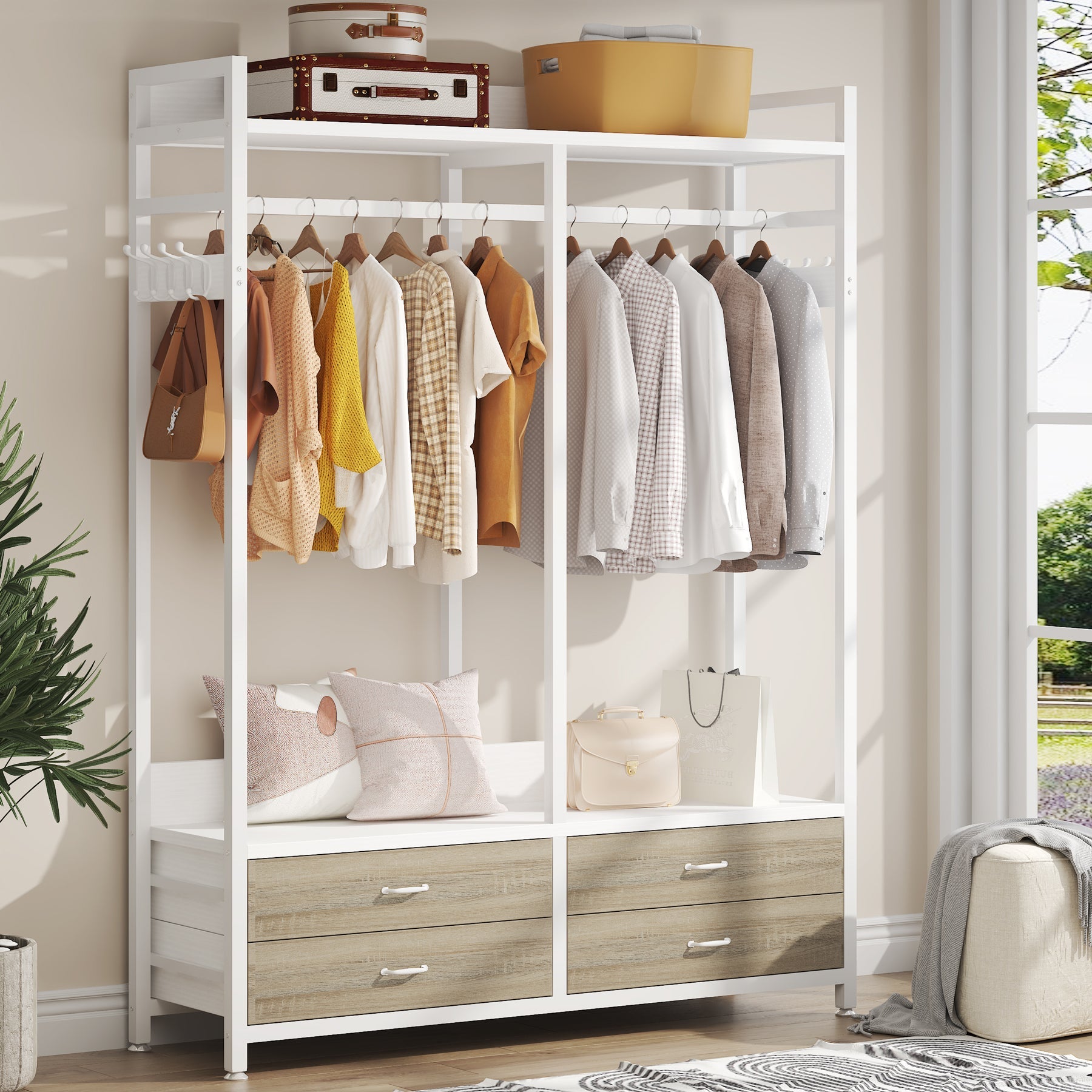 Freestanding Closet Organizer, Garment Rack with Drawers & Shelves