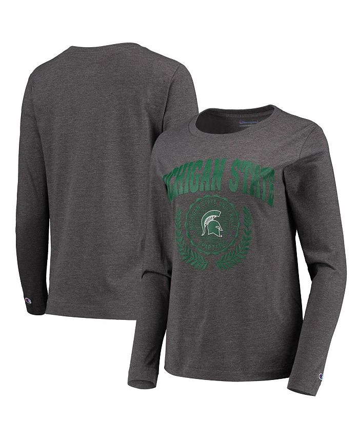 Women's Heathered Charcoal Michigan State Spartans University Laurels Long Sleeve T-shirt