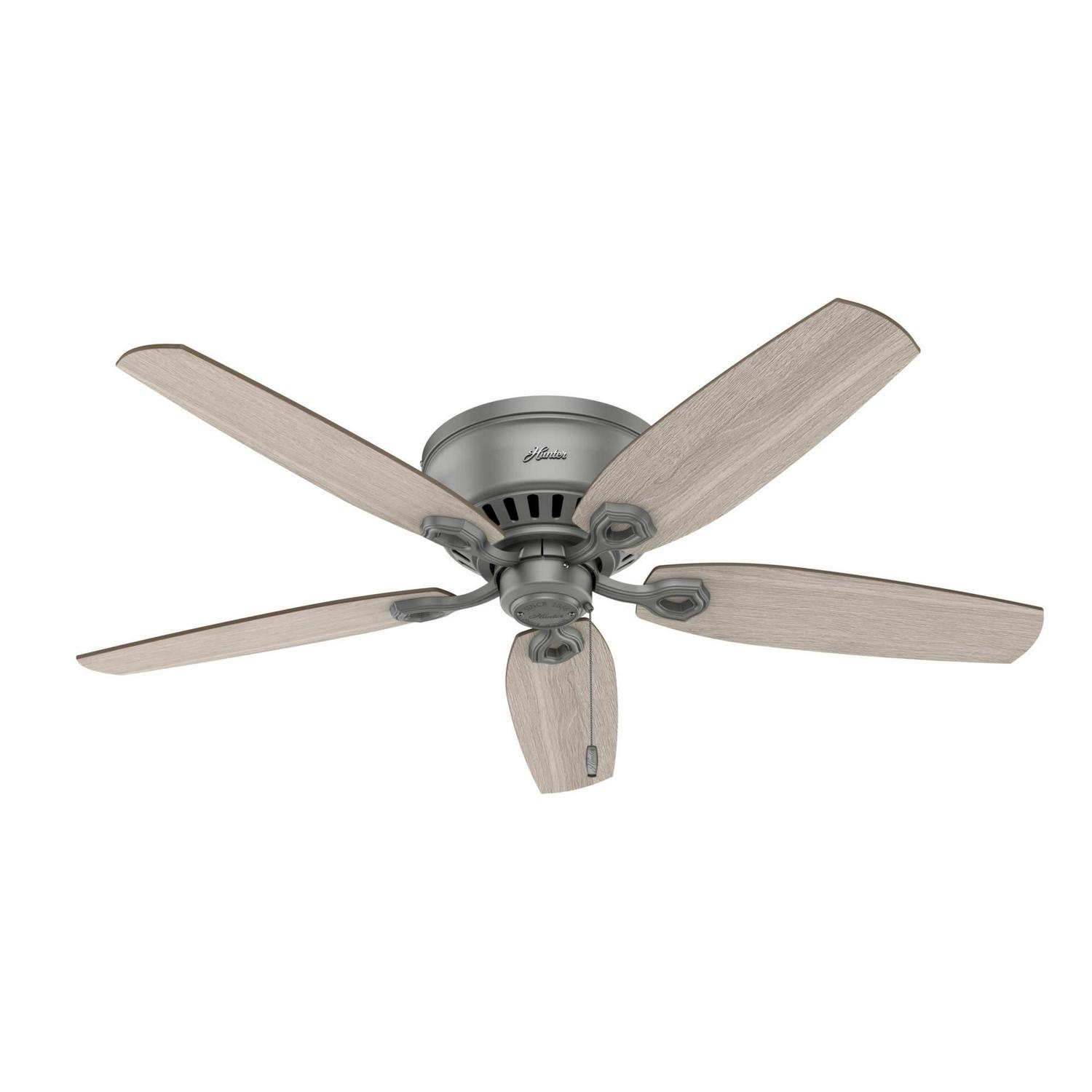 Hunter Fan 52 Builder Matte Silver Low Profile Ceiling Fan with LED Light and Pull Chain