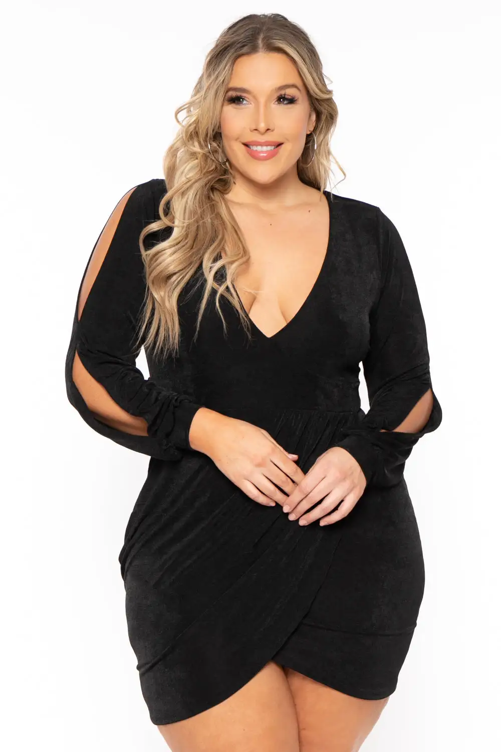 Plus Size Vienna Slit Sleeve Dress - Black