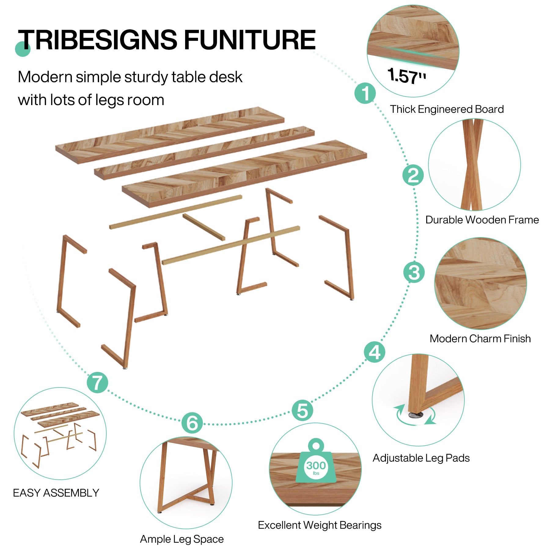 Farmhouse Dining Table for 6 to 8, 70.9