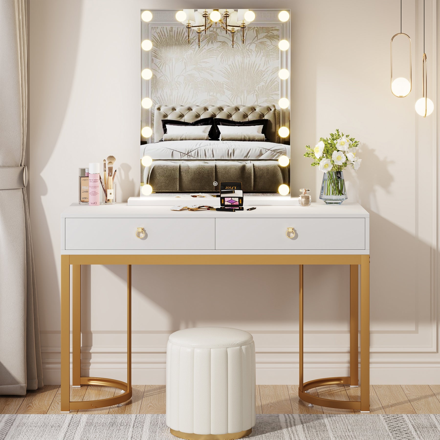 Modern Makeup Vanity with 2 Drawers, 47