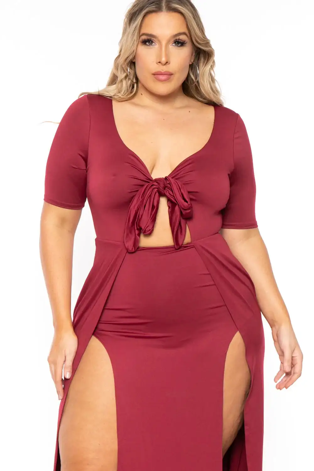 Plus Size Brenna M-Slit Maxi Dress - Burgundy