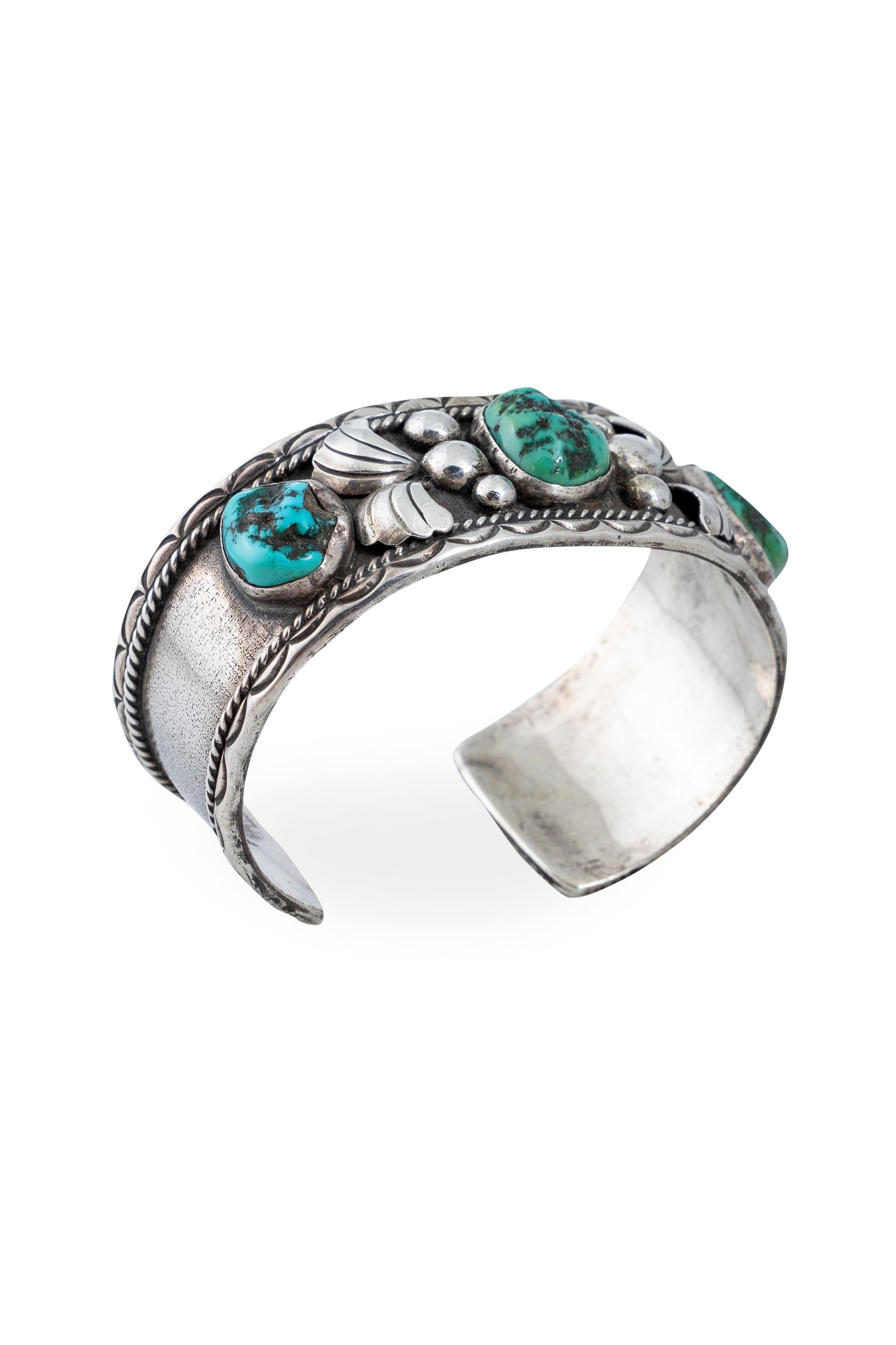 Cuff, Turquoise, 3 Stone, Applique, Hallmark, Vintage, 2661
