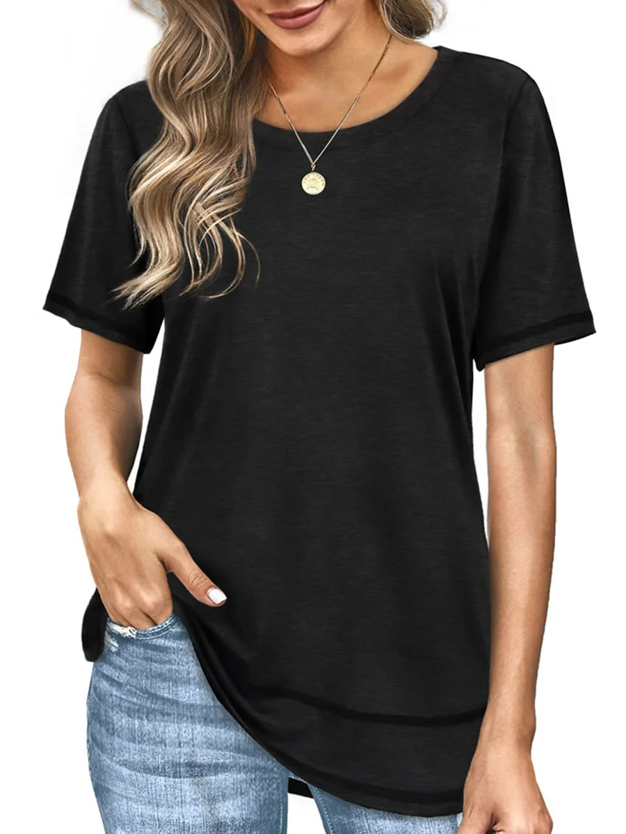 Round Neck Casual Loose Solid Color Short-sleeved T-shirt