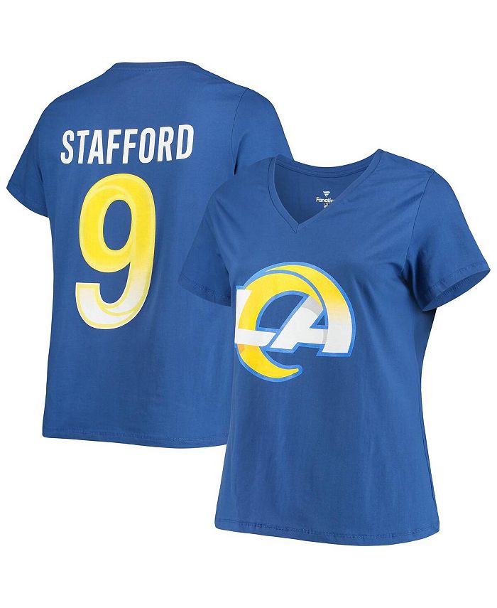 Women's Branded Matthew Stafford Royal Los Angeles Rams Plus Size Player Name and Number V-Neck T-shirt
