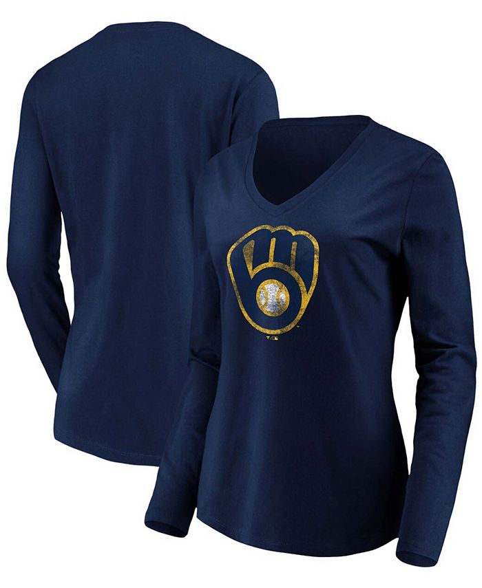 Women's Navy Milwaukee Brewers Core Team Long Sleeve V-Neck T-shirt