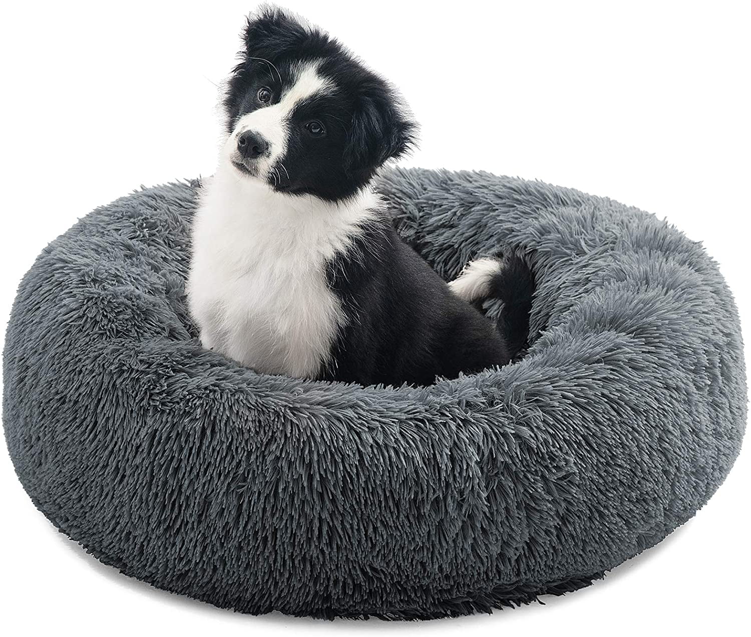 Nisrada Cat Beds for Indoor Cats，20 inch Pet Bed for Small Dogs and Cats， Washable-Round Pet Bed for Puppy and Kitten with Soft Fluffy Warm and Cozy (20 inch， Dark Gray)