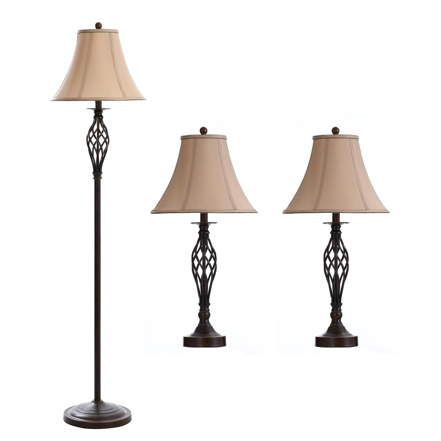 Barclay Table Lamp  Brass Finish  White Silk Shade  Set Of 3: 2 Table， 1 Floor
