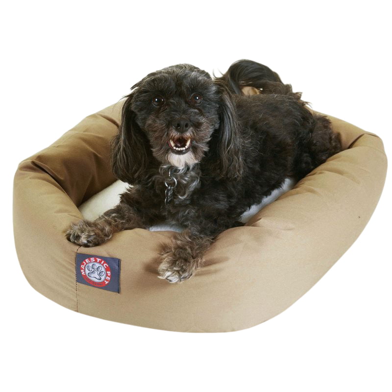 Majestic Pet | Poly/Cotton Sherpa Bagel Pet Bed For Dogs， Khaki， Small