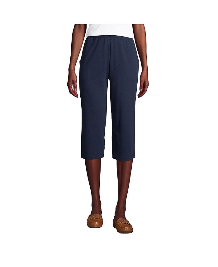 Women's Petite Sport Knit High Rise Elastic Waist Pull On Capri Pants