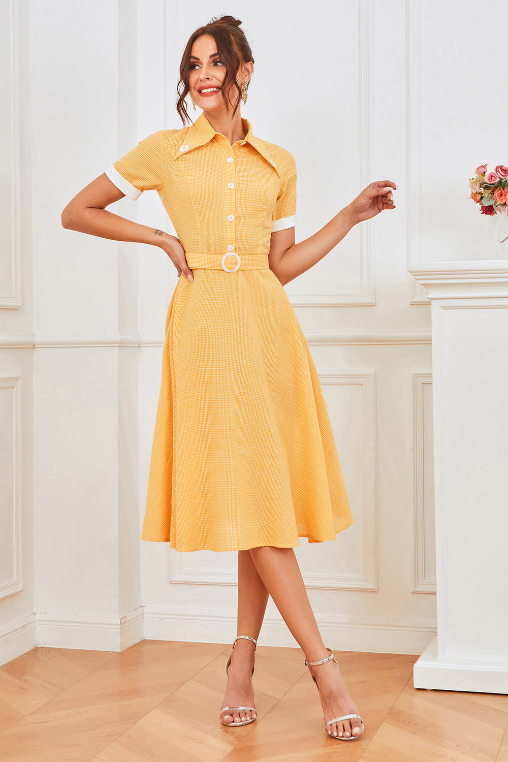 Yellow Plaid Vintage Swing Dress