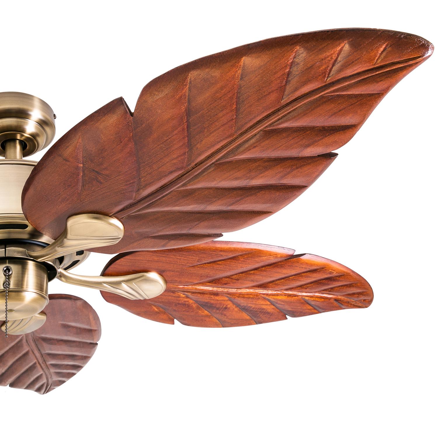 Honeywell Willow View 52 Brass Tropical Ceiling Fan， Hand Carved Blades