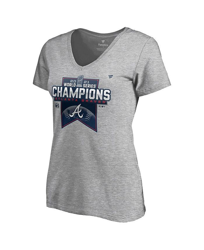Women's Heather Gray Atlanta Braves 2021 World Series Champions Locker Room Plus Size V-Neck T-Shirt