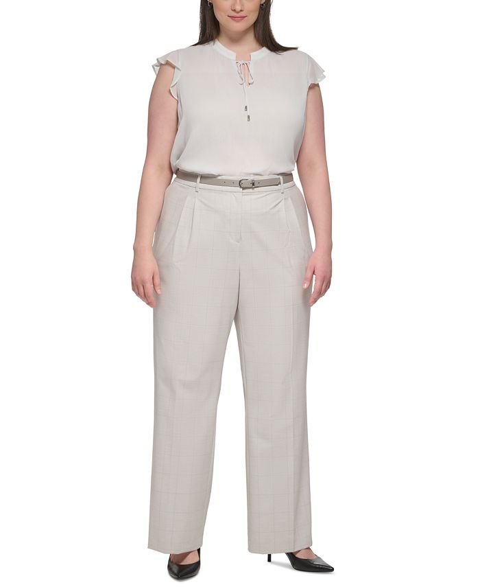 Plus Size Windowpane Wide-Leg Pants