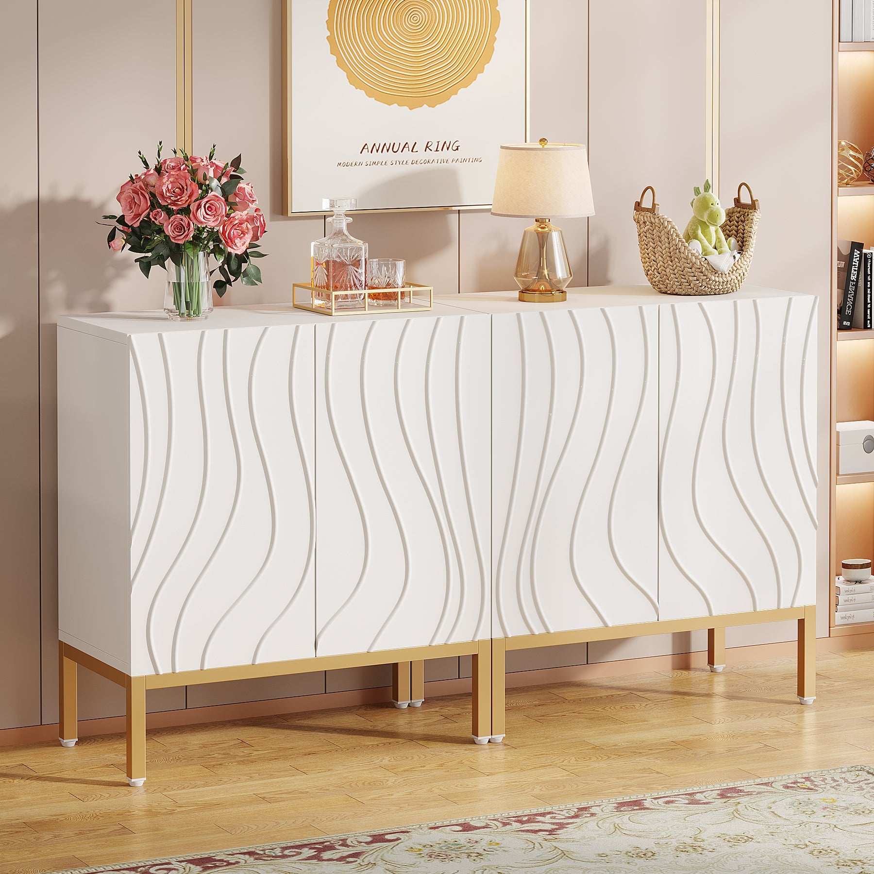 Modern Sideboard Buffet, Storage Credenza Cabinet with 4 Doors