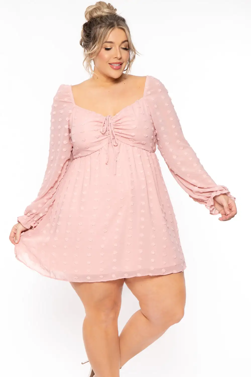 Plus Size Zirali Chiffon Dot Dress - Mauve