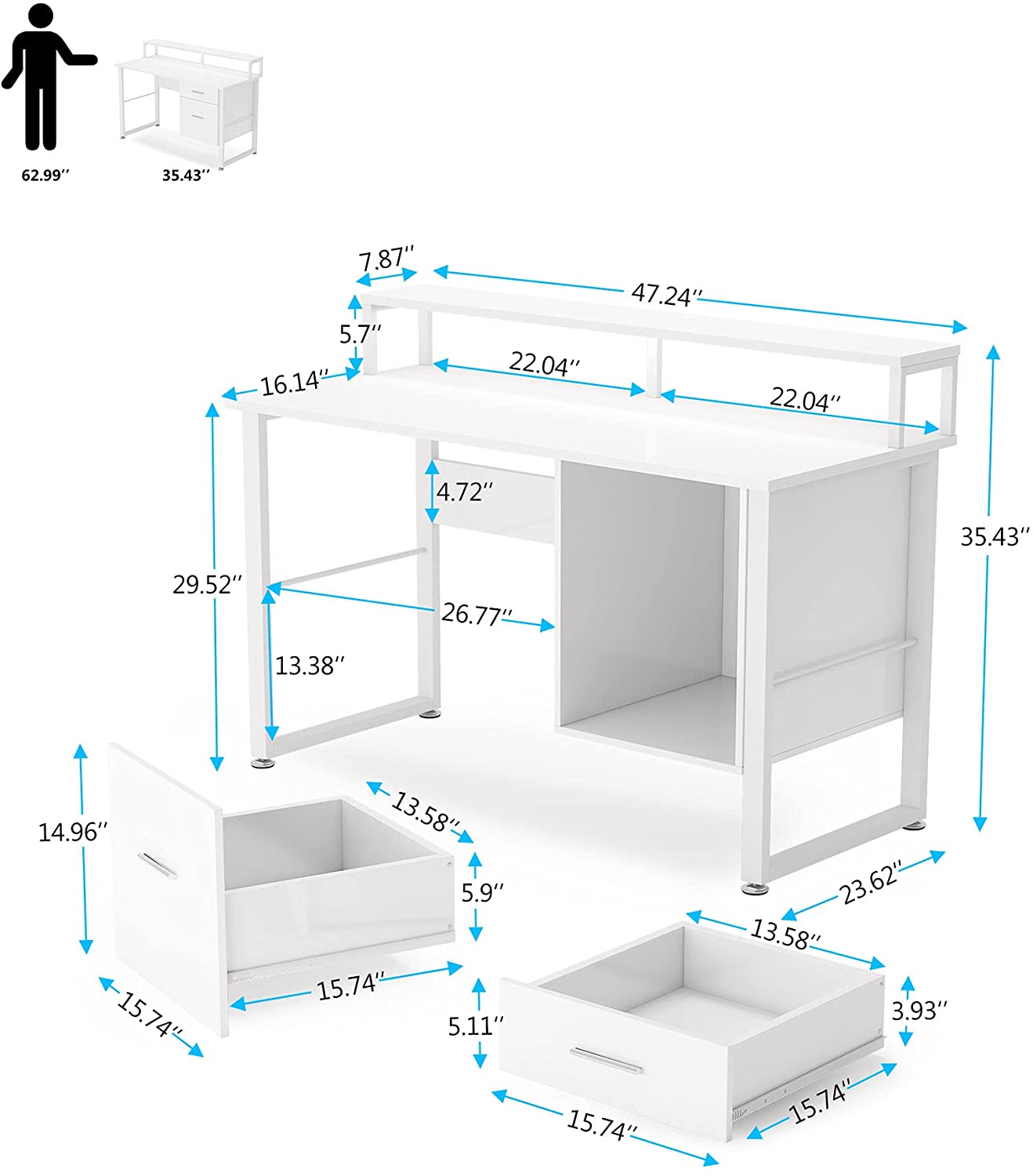 White Computer Desk, 47