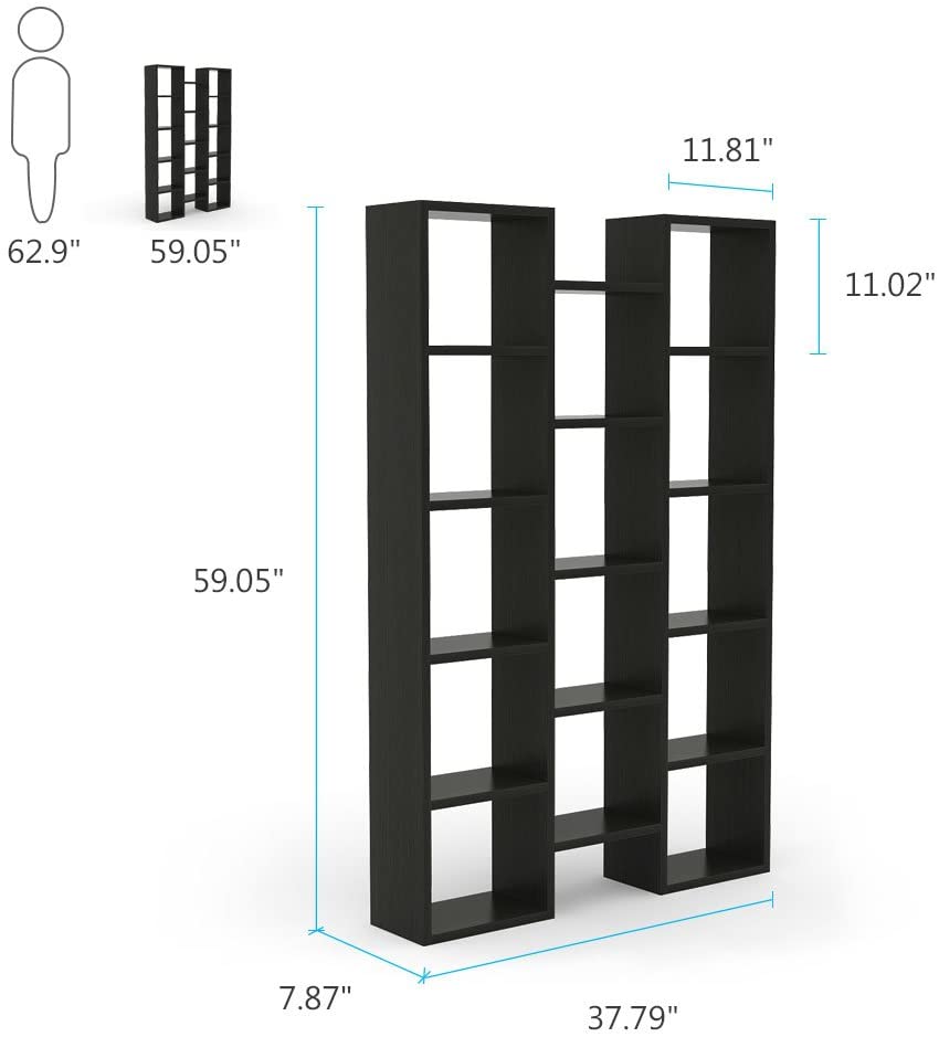 Modern Bookcase, 5-Shelf Storage Organizer with 14-Cube Display Bookshelf