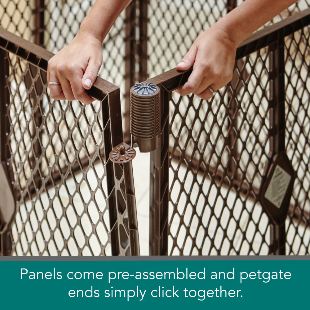 North States MyPet Petyard Passage 4 Panel Plastic Dog Playpen， Indoor Outdoor， Brown