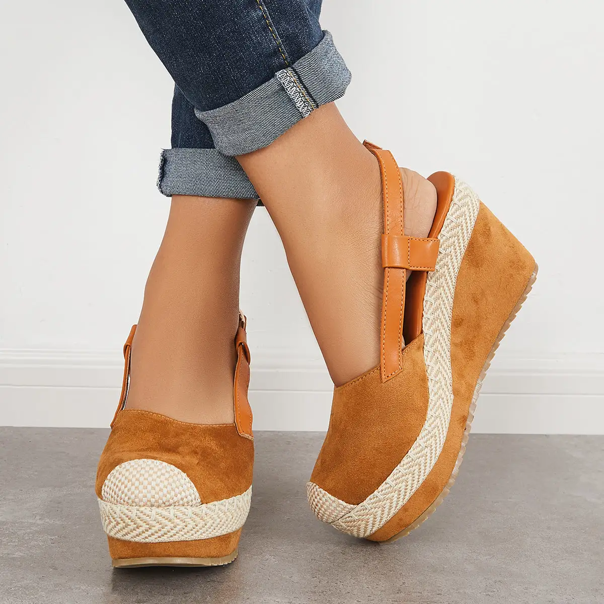 Closed Toe Espadrille Heel Wedges Platform Ankle Strap Sandals
