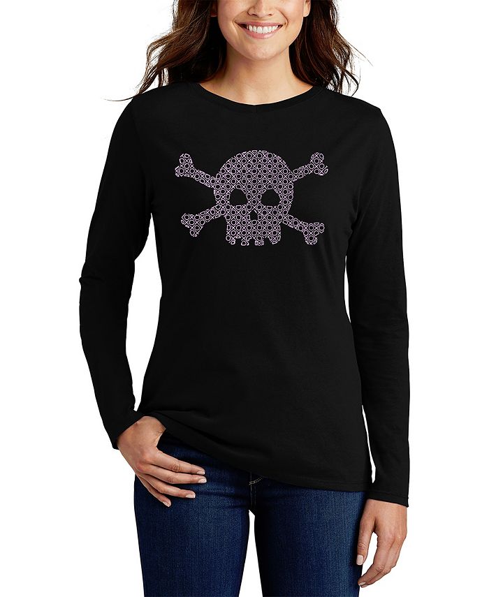 Women's Long Sleeve Word Art XOXO Skull T-shirt