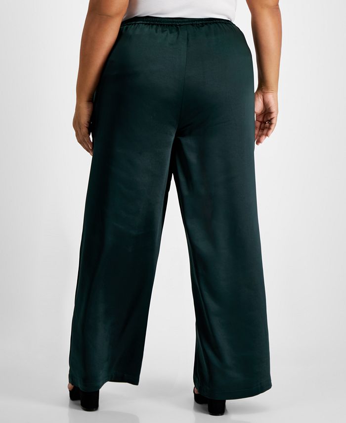 Plus Size Washed Satin Pull-On Wide-Leg Pants， Created for Macy's