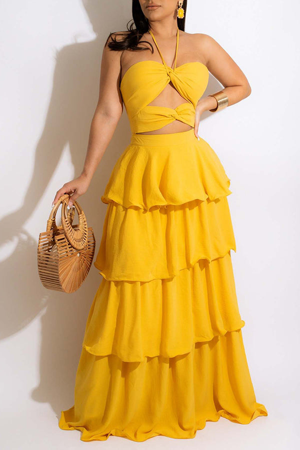Chiffon Wrap Chest Tie Cake Dress Long Dress