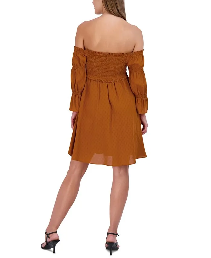 Women's Smocked Off-The-Shoulder Bubble-Sleeve Dress