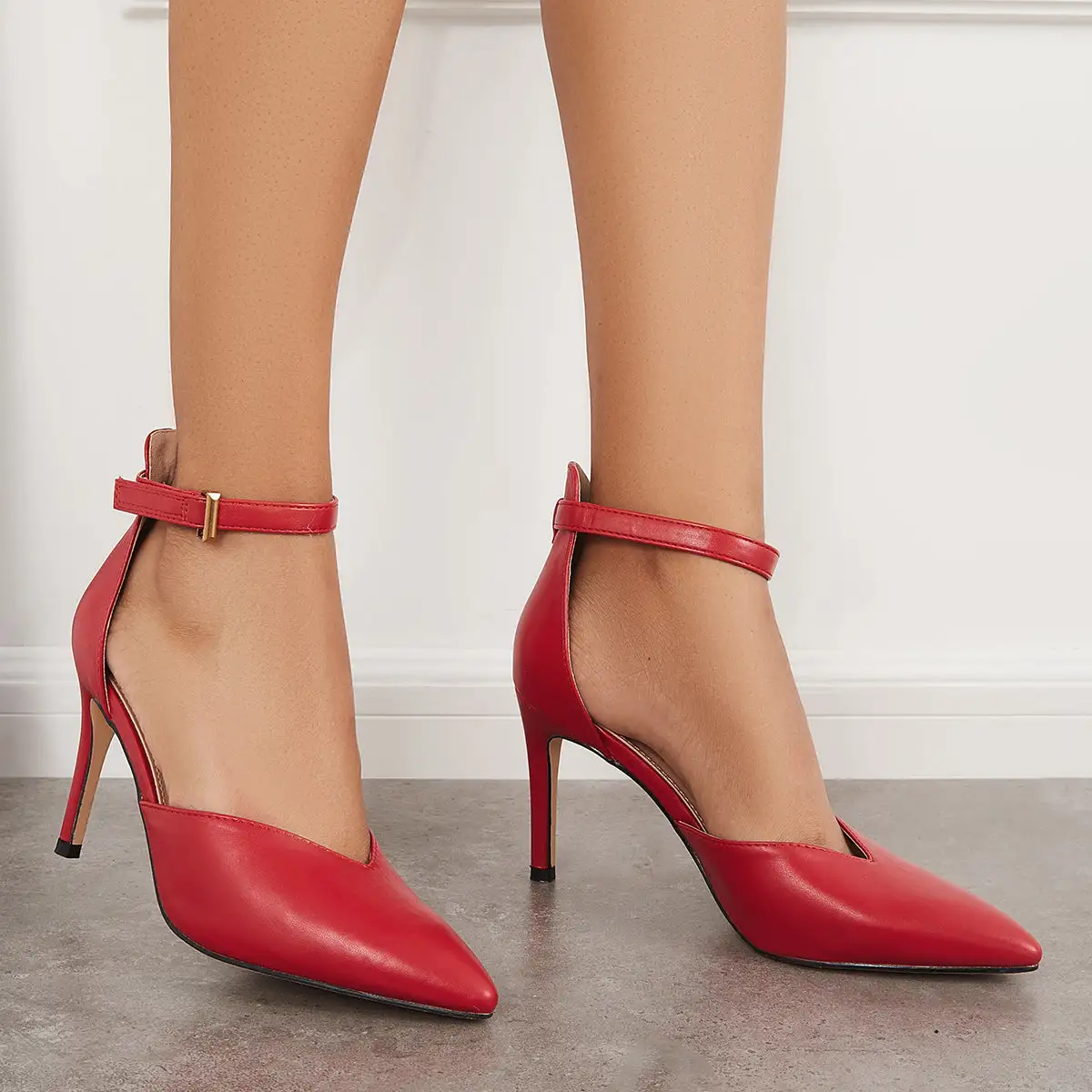 Women Pointed Toe High Heels Ankle Strap Stilettos Pumps