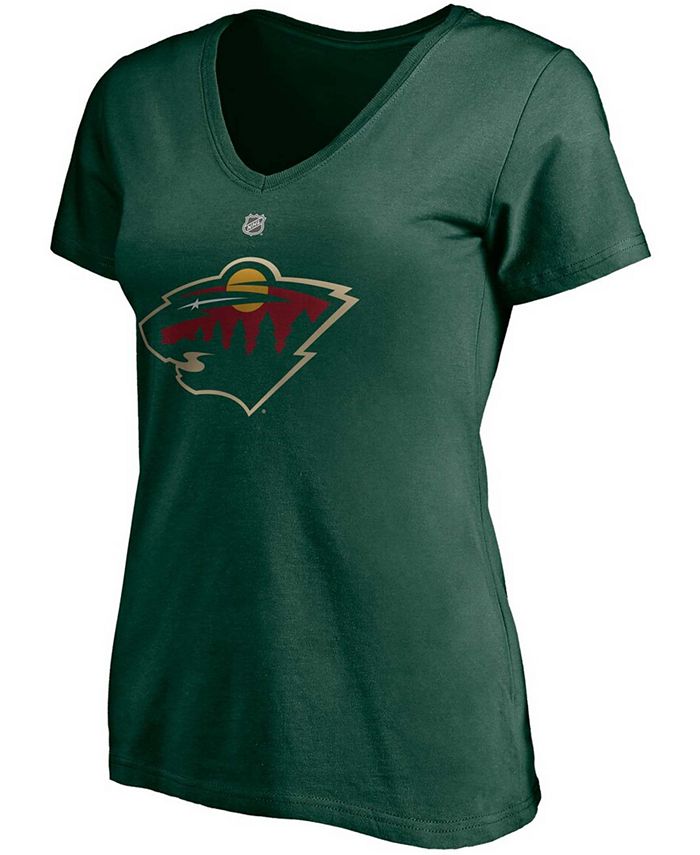 Women's Kirill Kaprizov Green Minnesota Wild Authentic Stack Name Number V-Neck T-shirt