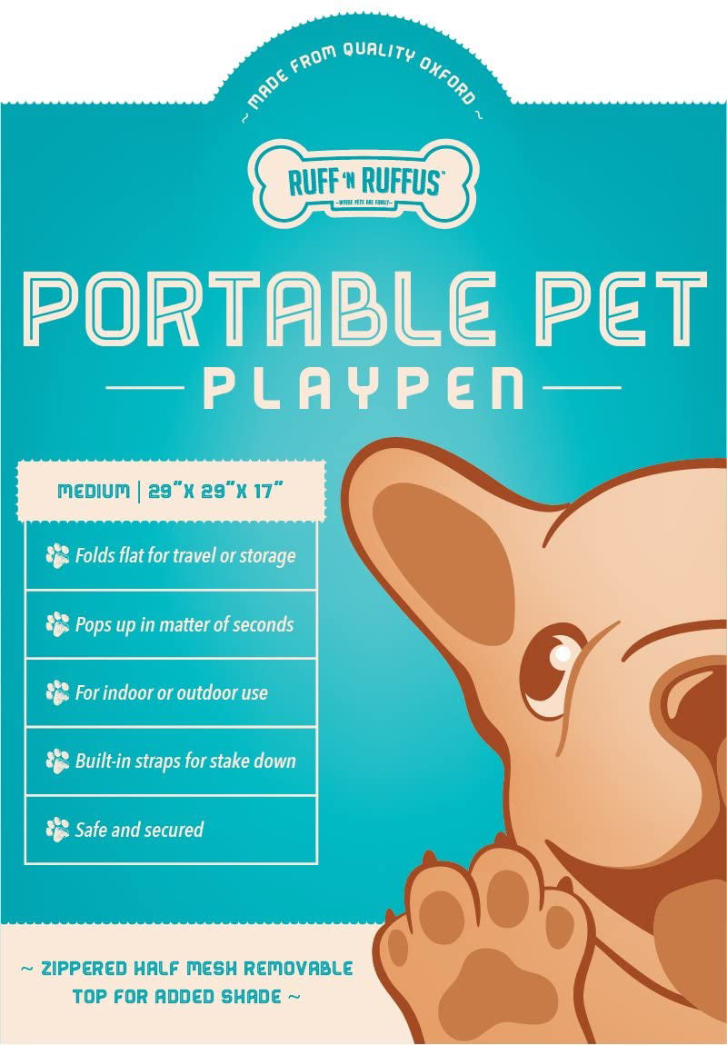 Ruff 'n Ruffus Porle Foldable Pet Playpen + Free Carrying Case + Free Travel Bowl | Available in 3 Sizes Indoor/Outdoor Water-Resistant Removable Shade Cover