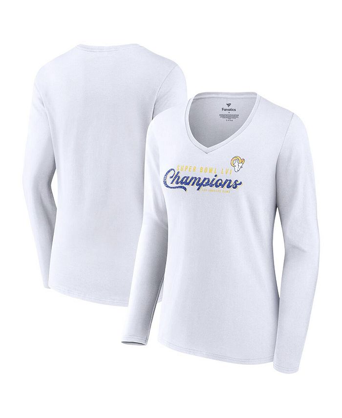 Women's Branded White Los Angeles Rams Super Bowl LVI Champions Long Sleeve V-Neck T-shirt