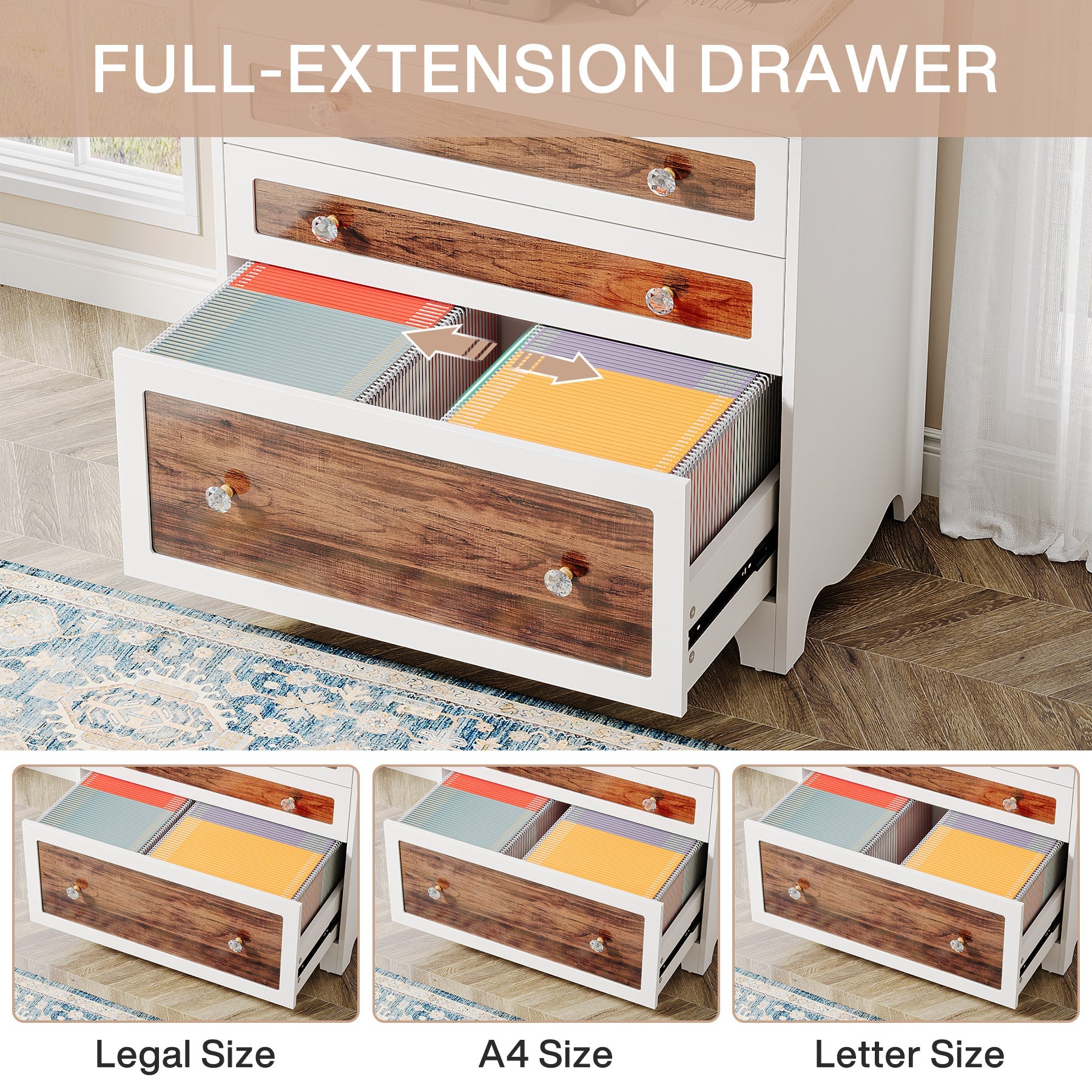 Wood File Cabinet, 3 Drawers Lateral Filing Cabinet Printer Stand