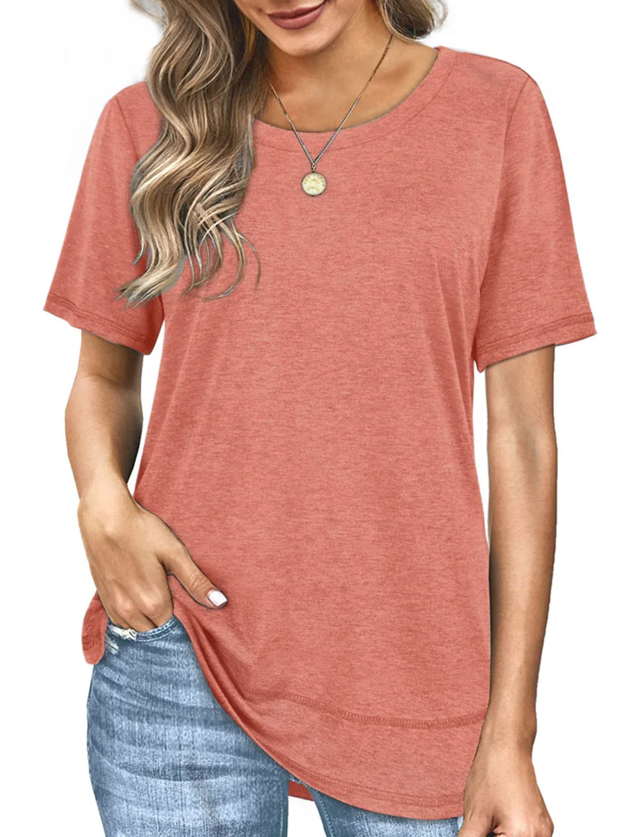 Round Neck Casual Loose Solid Color Short-sleeved T-shirt