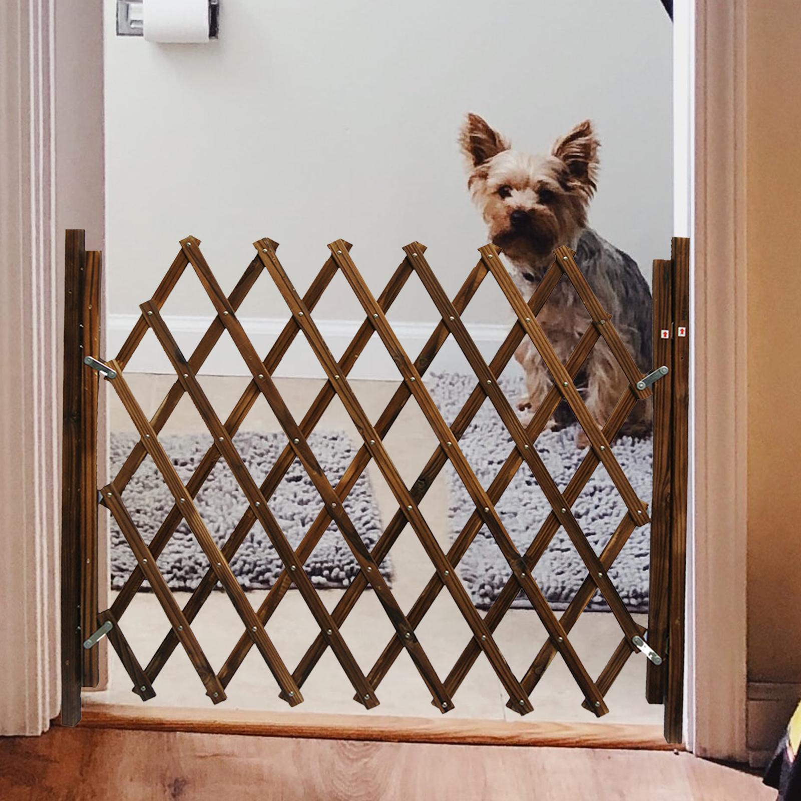Wooden Expandable Accordion Dog Gate Protection Freestanding Sliding Door Barrier Fence for Stairs Kitchen Indoor