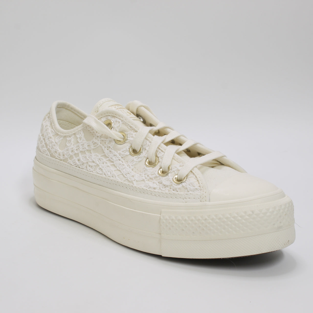 Womens Converse All Star Low Platform White Egret Egret Crochet